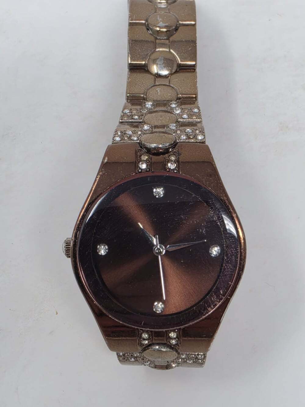 Allude Quartz Watch Brown Dial Crystal Accents Two Tone Japan Movt FMDL398